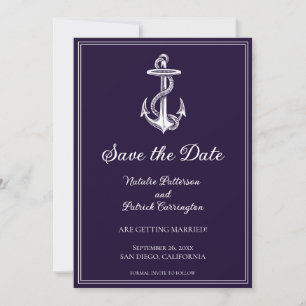 Purple Nautical Anchor Save the Date Invite