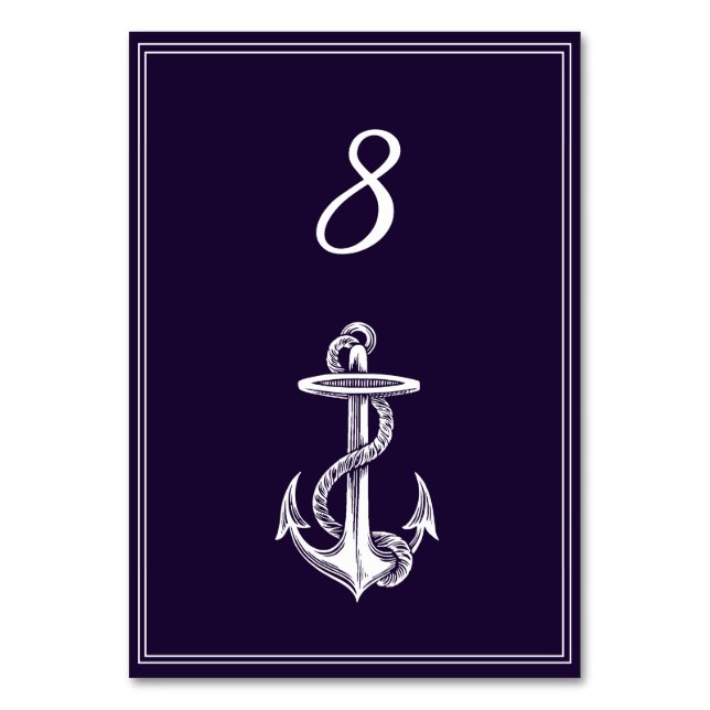 Purple Nautical Anchor Table Number Card (Front)