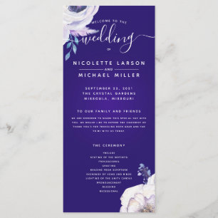 Purple Navy Blue and Lilac Flowers Wedding Program