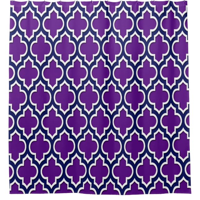 Purple Navy Blue White XL Moroccan #4DS Shower Curtain (Front)