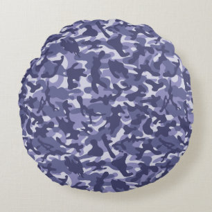 Purple Navy Camouflage Round Cushion