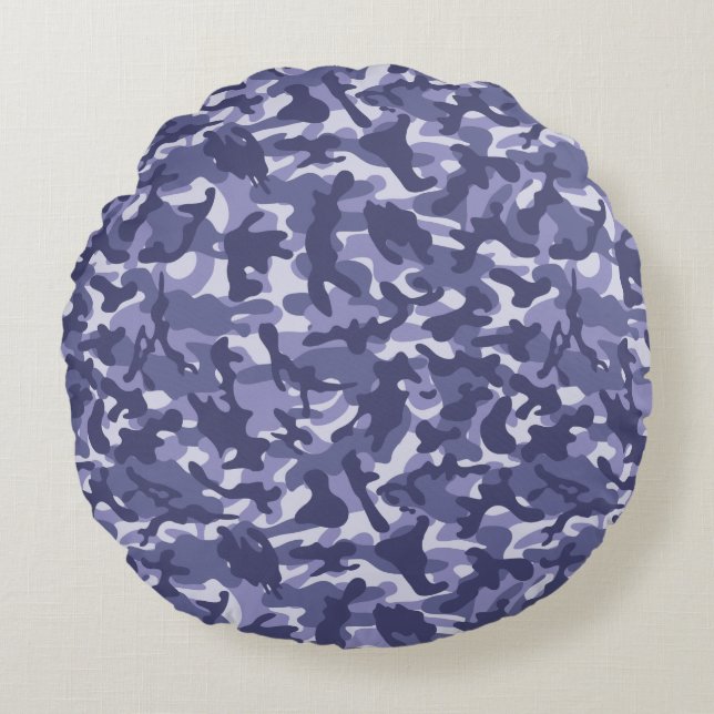 Purple Navy Camouflage Round Cushion (Front)