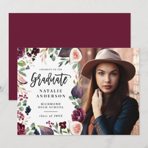 Purple navy floral photo graduate announcement