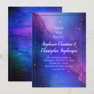 Purple Nebula Celestial Art Outer Space Wedding Invitation