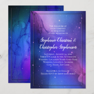 Purple Nebula Celestial Art Outer Space Wedding Invitation