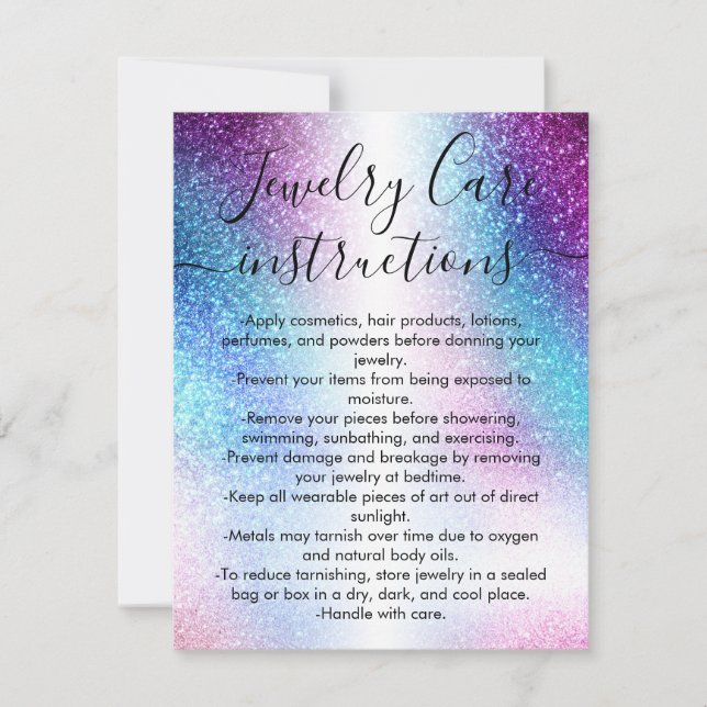 Purple Nebula Galaxy Glitter Jewellery Care Card (Front)