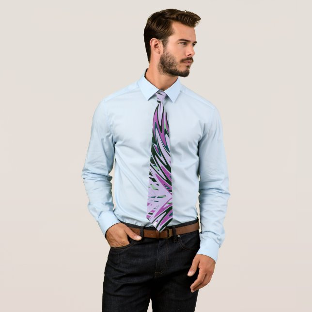 Purple Neck Tie With Abstract Green Pattern  (In Situ)