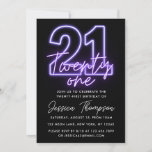 Purple Neon 21st Birthday Invitation<br><div class="desc">Design features Purple Neon graphics on Front side.</div>