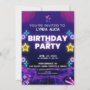 Purple Neon Birthday Party Invitation