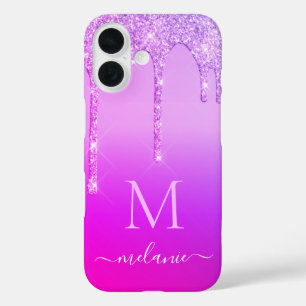Purple Neon Glitter iPhone Case Custom Name Letter