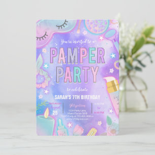 Purple Neon Glow Pamper Spa Party Birthday Invitation