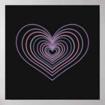 Purple Neon Heart Wall Art Poster