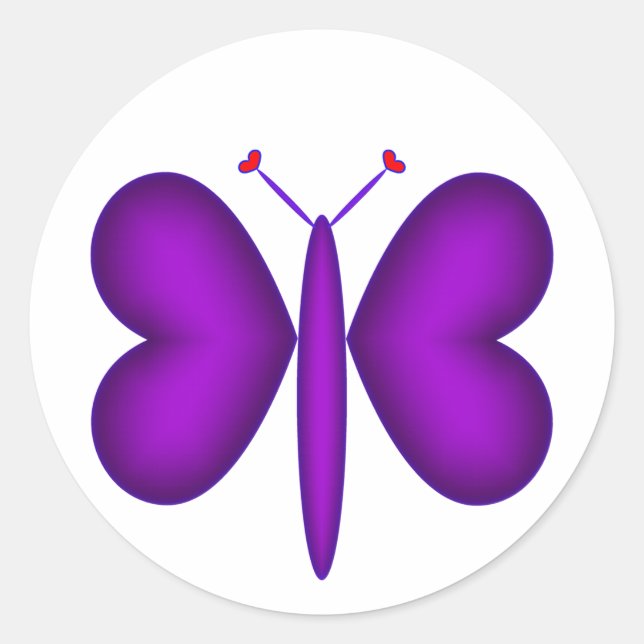 Purple Neon Hearts Butterfly Classic Round Sticker (Front)