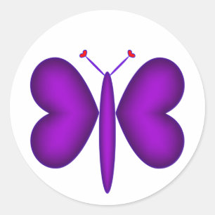 Purple Neon Hearts Butterfly Classic Round Sticker
