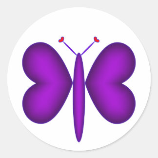 Purple Neon Hearts Butterfly Classic Round Sticker
