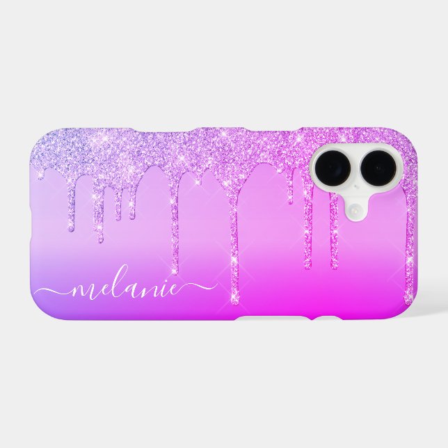 Purple Neon iPhone Case Personalised Your Name (Back Horizontal)