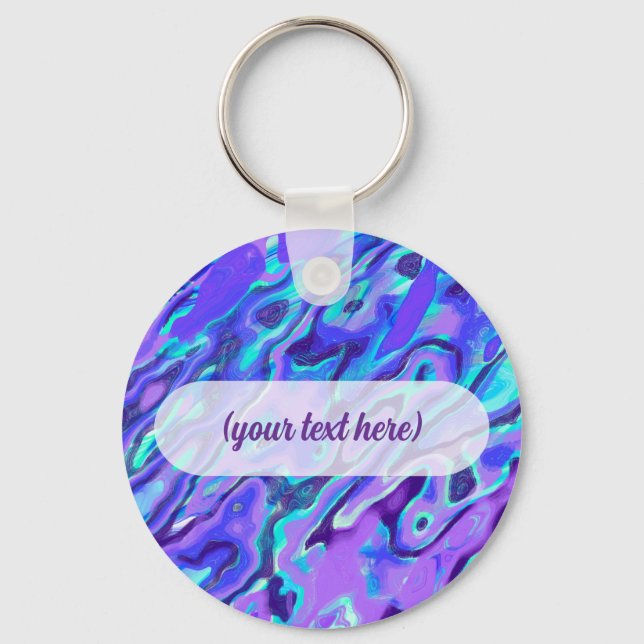 Purple Neon Marble Texture Abstract Liquid Paint Key Ring (Front)