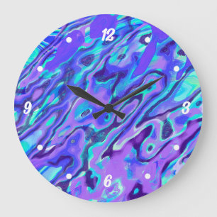 Purple Neon Marble Texture Abstract Liquid Paint Large Clock