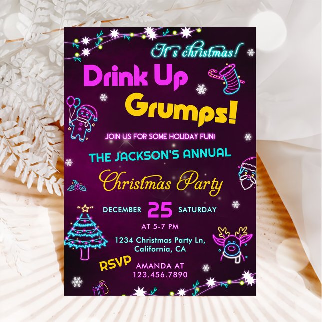 Purple Neon Modern Holiday Christmas Party  Invitation (Creator Uploaded)