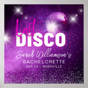 Purple Neon Pink Last Disco Bachelorette Party Poster
