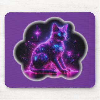 Purple Neon Siamese Cat With Blue Eyes & Starburst Mouse Pad