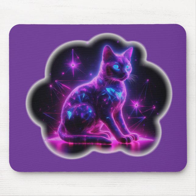 Purple Neon Siamese Cat With Blue Eyes & Starburst Mouse Pad (Front)