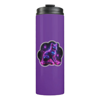 Purple Neon Siamese Cat With Blue Eyes & Starburst Thermal Tumbler