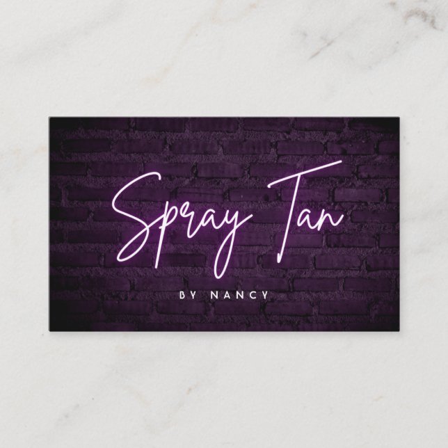 Purple Neon  Spray Tan On Brick Wall Business Card (Front)