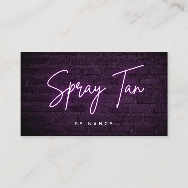 Purple Neon  Spray Tan On Brick Wall Business Card (Front)