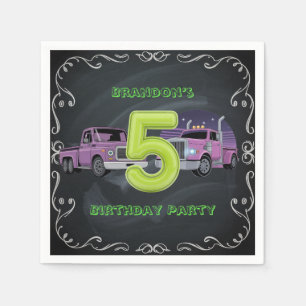 Purple Neon Trucks 5th Birthday Party Napkin