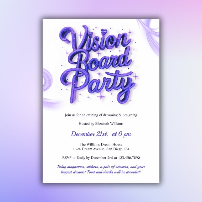 Purple Neon Vision Board Manifestation Party Invitation (Purple Neon Vision Board Manifestation Party Invitation)