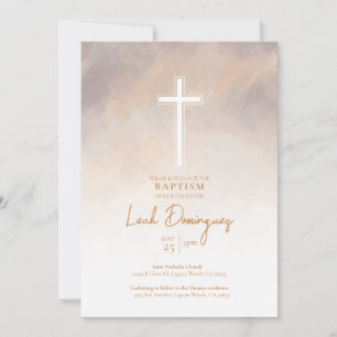 Purple Neutral Colour Watercolor Baptism Invitatio Invitation
