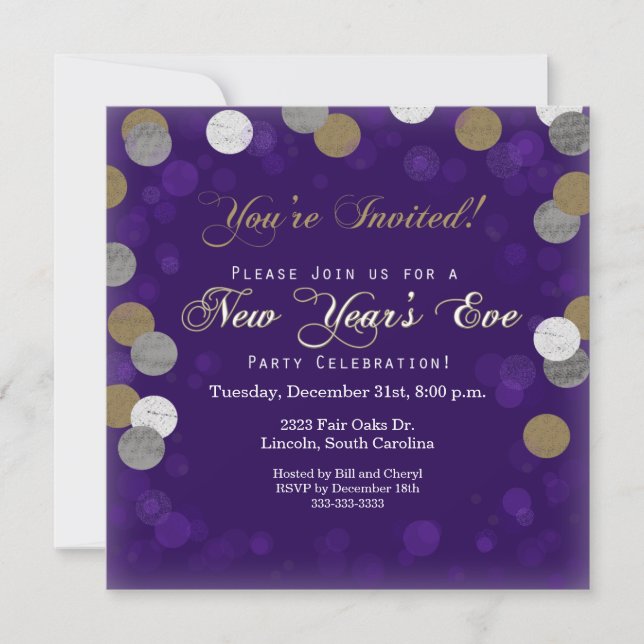 Purple New Year's Eve Party Invitation (Front)