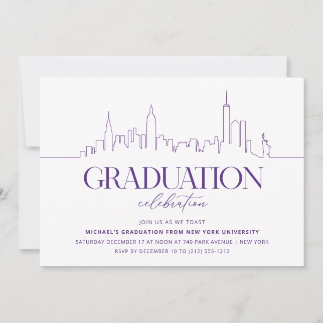 Purple New York Graduation Party Invitation (Front)