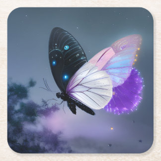 Purple Night Butterfly Square Paper Coaster