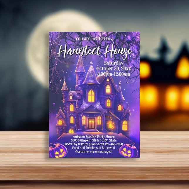 Purple Night Halloween Party Haunted House Invitation (haunted house invitation)