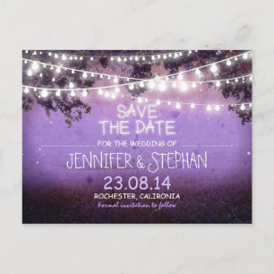 purple night lights romantic save the date announcement postcard