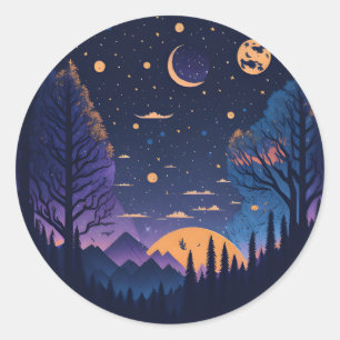 Purple night moon mountains sticker