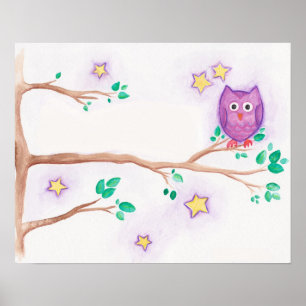 Purple Night Owl Watercolor Print