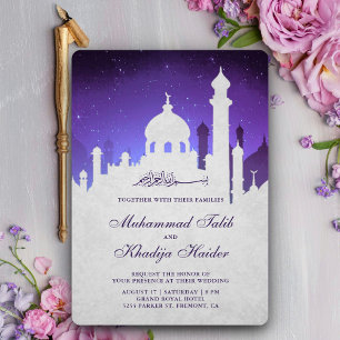 Purple Night Sky Arabian Islamic Muslim Wedding Invitation
