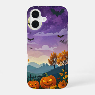 Purple Night Sky Pumpkin Halloween Landscape iPhone 16 Case