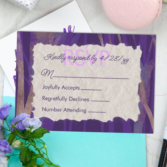 Purple Nighttime Forest Bat Mitzvah RSVP Card (purple bat mitzvah rsvp card, trees forest, purple frame)