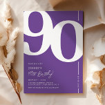 Purple Ninety 90th Birthday Party Invitation<br><div class="desc">Trendy purple 90th birthday party invitations featuring the number '90' in a large bold serif font,  and a modern invite template that is easy to personalise.</div>