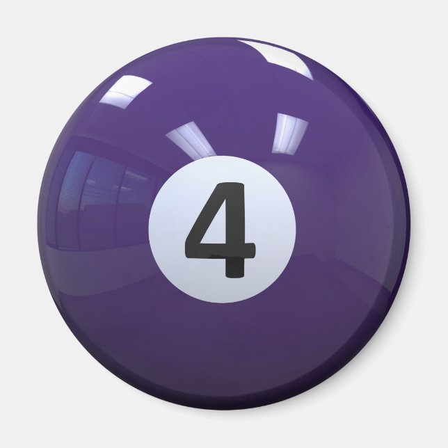 Purple No. 4 Billiard Pool Ball Magnet (Front)
