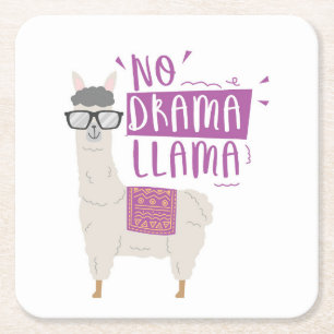 Purple No Drama Llama Square Paper Coaster