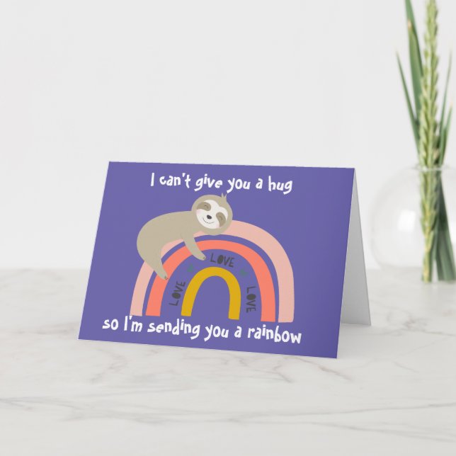 Purple No Hugs Sending You a Rainbow Sloth Card (Front)
