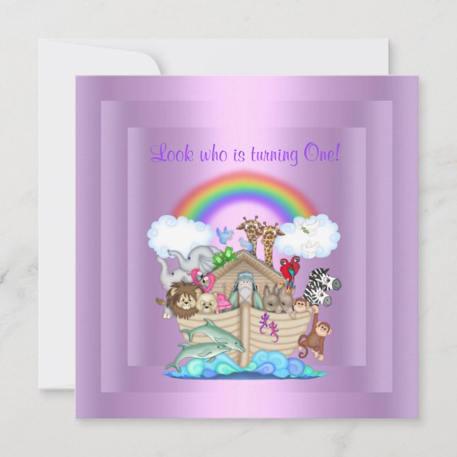 PURPLE NOAHS ARK PARTY INVITATION (Front)