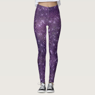 Purple Noir Plum Frozen Sparkly Sequin Black Leggings