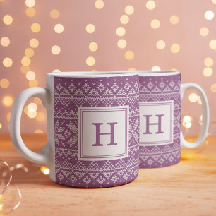 Purple Nordic Sweater Pattern Monogram Holiday Coffee Mug