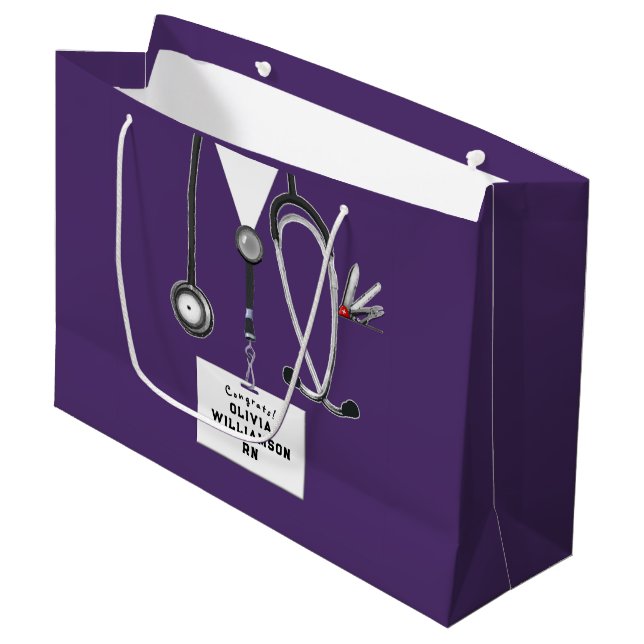 Purple Nurse Graduation Large Gift Bag (Front Angled)